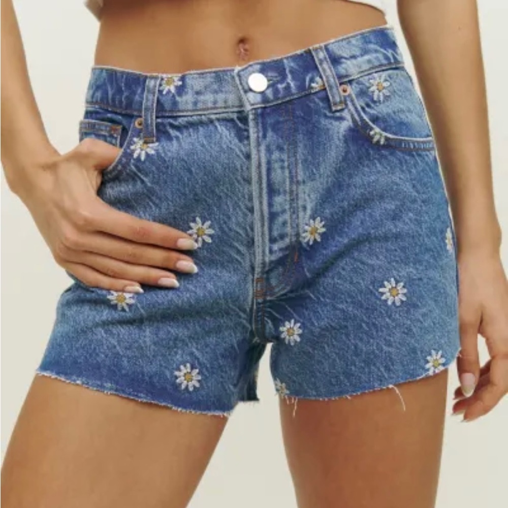 NW0T Reformation Charlie high rise jean shorts